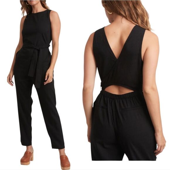 Marine Layer Pants - Marine Layer Tencel Blend Eloise Belted Jumpsuit Peekaboo Cutout XS Black NWT